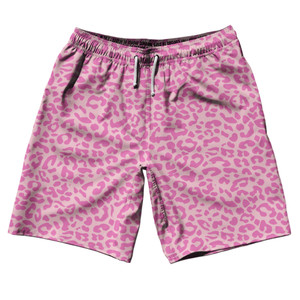 Cheetah Two Tone Pale Pink 10" Swim Shorts Made in USA - Pale Pink Cheetah Two Tone Pale Pink 10" Swim Shorts Made in USA - Pale Pink