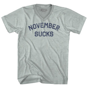 November Sucks Adult Tri-Blend V-neck T-shirt - Athletic Cool Grey November Sucks Adult Tri-Blend V-neck T-shirt - Athletic Cool Grey