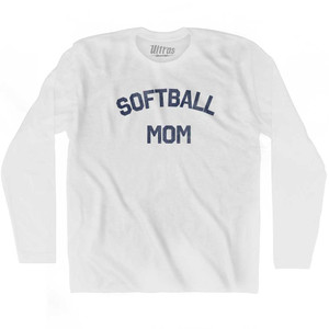 Softball Mom Adult Cotton Long Sleeve T-shirt - White