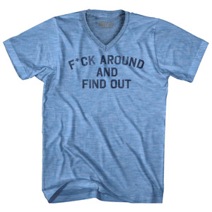 F*uck Around And Find Out Adult Tri-Blend V-neck T-shirt - Athletic Blue