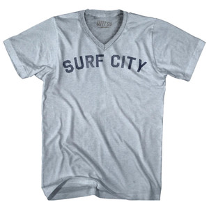 Surf City Adult Tri-Blend V-neck T-shirt - Heather White