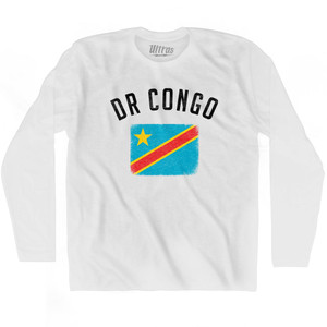 DR Congo Country Flag Heritage Adult Cotton Long Sleeve T-shirt - White DR Congo Country Flag Heritage Adult Cotton Long Sleeve T-shirt - White