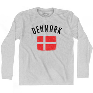 Denmark Country Flag Heritage Adult Cotton Long Sleeve T-shirt - Grey Heather Denmark Country Flag Heritage Adult Cotton Long Sleeve T-shirt - Grey Heather
