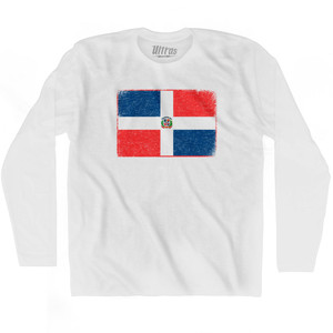 Dominican Republic Country Flag Adult Cotton Long Sleeve T-shirt - White Dominican Republic Country Flag Adult Cotton Long Sleeve T-shirt - White