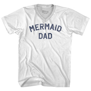 Mermaid Dad Adult Tri-Blend V-neck T-shirt - White