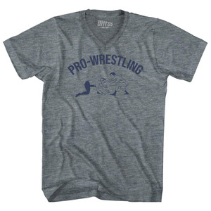 Vintage Pro-Wrestling Adult Tri-Blend V-neck T-shirt - Athletic Grey Vintage Pro-Wrestling Adult Tri-Blend V-neck T-shirt - Athletic Grey