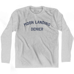 Moon Landing Denier Adult Cotton Long Sleeve T-shirt - Grey Heather Moon Landing Denier Adult Cotton Long Sleeve T-shirt - Grey Heather