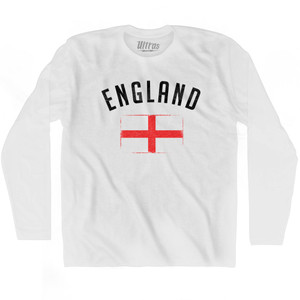 England Country Flag Heritage Adult Cotton Long Sleeve T-shirt - White England Country Flag Heritage Adult Cotton Long Sleeve T-shirt - White