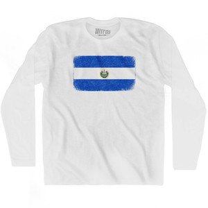 El Salvador Country Flag Adult Cotton Long Sleeve T-shirt - White El Salvador Country Flag Adult Cotton Long Sleeve T-shirt - White