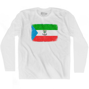 Equatorial Guinea Country Flag Adult Cotton Long Sleeve T-shirt - White Equatorial Guinea Country Flag Adult Cotton Long Sleeve T-shirt - White