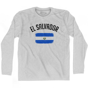 El Salvador Country Flag Heritage Adult Cotton Long Sleeve T-shirt - Grey Heather El Salvador Country Flag Heritage Adult Cotton Long Sleeve T-shirt - Grey Heather