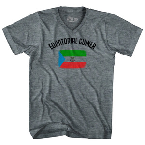 Equatorial Guinea Country Flag Heritage Adult Tri-Blend V-neck T-shirt - Athletic Grey Equatorial Guinea Country Flag Heritage Adult Tri-Blend V-neck T-shirt - Athletic Grey