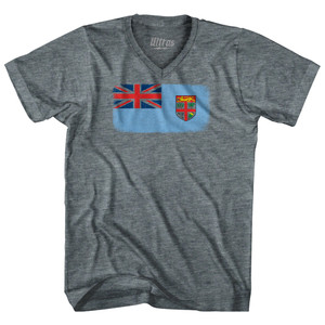 Fiji Country Flag Adult Tri-Blend V-neck T-shirt - Athletic Grey Fiji Country Flag Adult Tri-Blend V-neck T-shirt - Athletic Grey