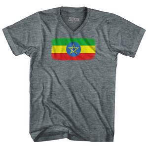 Ethiopia Country Flag Tri-Blend V-neck Womens Junior Cut T-shirt - Athletic Grey Ethiopia Country Flag Tri-Blend V-neck Womens Junior Cut T-shirt - Athletic Grey