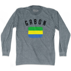 Gabon Country Flag Heritage Adult Tri-Blend Long Sleeve T-shirt - Athletic Grey Gabon Country Flag Heritage Adult Tri-Blend Long Sleeve T-shirt - Athletic Grey
