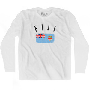 Fiji Country Flag Heritage Adult Cotton Long Sleeve T-shirt - White Fiji Country Flag Heritage Adult Cotton Long Sleeve T-shirt - White