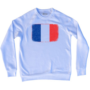 France Country Flag Adult Tri-Blend Sweatshirt - White