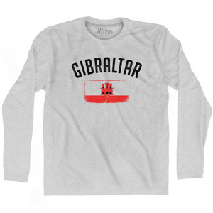 Gibraltar Country Flag Heritage Adult Cotton Long Sleeve T-shirt - Grey Heather Gibraltar Country Flag Heritage Adult Cotton Long Sleeve T-shirt - Grey Heather
