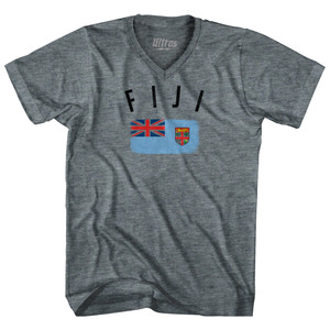 Fiji Country Flag Heritage Adult Tri-Blend V-neck T-shirt - Athletic Grey Fiji Country Flag Heritage Adult Tri-Blend V-neck T-shirt - Athletic Grey