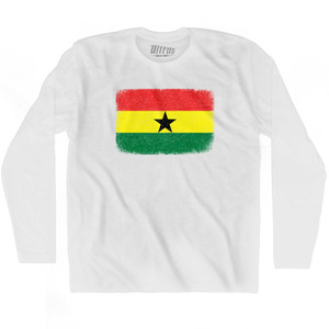 Ghana Country Flag Adult Cotton Long Sleeve T-shirt - White