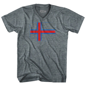 Faroe Islands Country Flag Adult Tri-Blend V-neck T-shirt - Athletic Grey