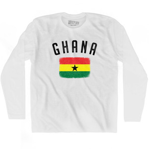 Ghana Country Flag Heritage Adult Cotton Long Sleeve T-shirt - White Ghana Country Flag Heritage Adult Cotton Long Sleeve T-shirt - White