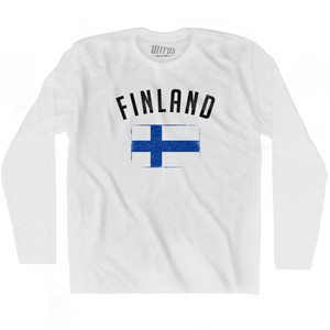 Finland Country Flag Heritage Adult Cotton Long Sleeve T-shirt - White Finland Country Flag Heritage Adult Cotton Long Sleeve T-shirt - White