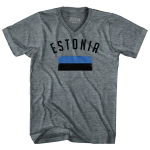 Estonia Country Flag Heritage Tri-Blend V-neck Womens Junior Cut T-shirt - Athletic Grey Estonia Country Flag Heritage Tri-Blend V-neck Womens Junior Cut T-shirt - Athletic Grey