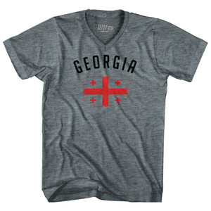 Georgia Country Flag Heritage Adult Tri-Blend V-neck T-shirt - Athletic Grey Georgia Country Flag Heritage Adult Tri-Blend V-neck T-shirt - Athletic Grey