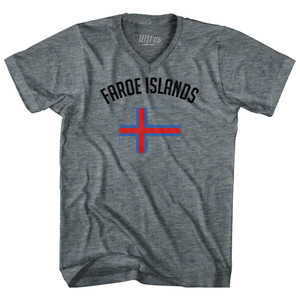 Faroe Islands Country Flag Heritage Tri-Blend V-neck Womens Junior Cut T-shirt - Athletic Grey