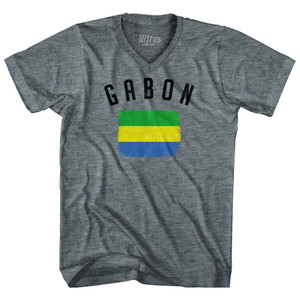 Gabon Country Flag Heritage Tri-Blend V-neck Womens Junior Cut T-shirt - Athletic Grey Gabon Country Flag Heritage Tri-Blend V-neck Womens Junior Cut T-shirt - Athletic Grey