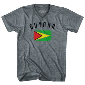 Guyana Country Flag Heritage Adult Tri-Blend V-neck T-shirt - Athletic Grey