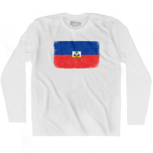 Haiti Country Flag Adult Cotton Long Sleeve T-shirt - White