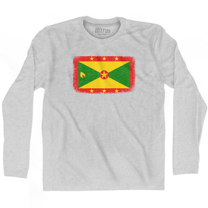 Grenada Country Flag Adult Cotton Long Sleeve T-shirt - Grey Heather