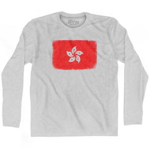Hong Kong Country Flag Adult Cotton Long Sleeve T-shirt - Grey Heather Hong Kong Country Flag Adult Cotton Long Sleeve T-shirt - Grey Heather