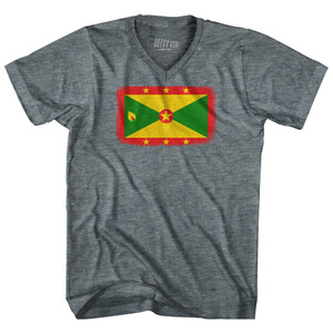 Grenada Country Flag Tri-Blend V-neck Womens Junior Cut T-shirt - Athletic Grey