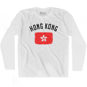 Hong Kong Country Flag Heritage Adult Cotton Long Sleeve T-shirt - White Hong Kong Country Flag Heritage Adult Cotton Long Sleeve T-shirt - White