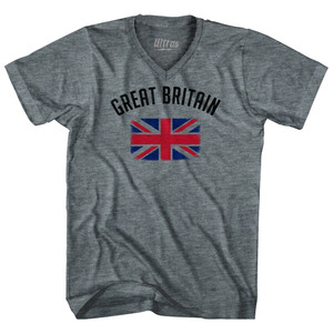 Great Britain Country Flag Heritage Tri-Blend V-neck Womens Junior Cut T-shirt - Athletic Grey Great Britain Country Flag Heritage Tri-Blend V-neck Womens Junior Cut T-shirt - Athletic Grey