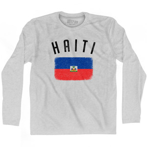 Haiti Country Flag Heritage Adult Cotton Long Sleeve T-shirt - Grey Heather