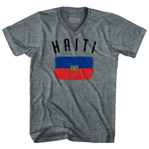 Haiti Country Flag Heritage Tri-Blend V-neck Womens Junior Cut T-shirt - Athletic Grey