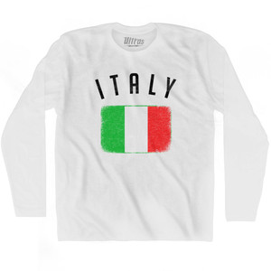 Italy Country Flag Heritage Adult Cotton Long Sleeve T-shirt - White Italy Country Flag Heritage Adult Cotton Long Sleeve T-shirt - White