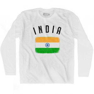 India Country Flag Heritage Adult Cotton Long Sleeve T-shirt - White India Country Flag Heritage Adult Cotton Long Sleeve T-shirt - White