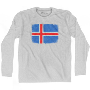 Iceland Country Flag Adult Cotton Long Sleeve T-shirt - Grey Heather