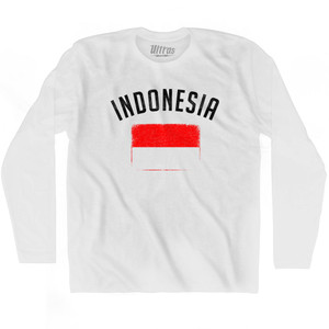 Indonesia Country Flag Heritage Adult Cotton Long Sleeve T-shirt - White Indonesia Country Flag Heritage Adult Cotton Long Sleeve T-shirt - White