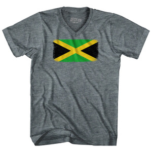 Jamaica Country Flag Tri-Blend V-neck Womens Junior Cut T-shirt - Athletic Grey Jamaica Country Flag Tri-Blend V-neck Womens Junior Cut T-shirt - Athletic Grey
