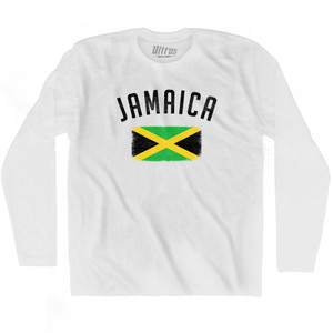 Jamaica Country Flag Heritage Adult Cotton Long Sleeve T-shirt - White Jamaica Country Flag Heritage Adult Cotton Long Sleeve T-shirt - White