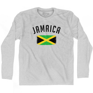 Jamaica Country Flag Heritage Adult Cotton Long Sleeve T-shirt - Grey Heather Jamaica Country Flag Heritage Adult Cotton Long Sleeve T-shirt - Grey Heather