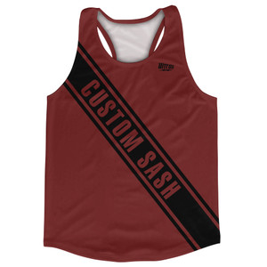 Custom Sash Left To Right Running Tank Tops Made In USA - Red Maroon And Black