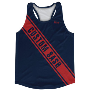 Custom Sash Left To Right Running Tank Tops Made In USA - Blue Navy And Red Dark