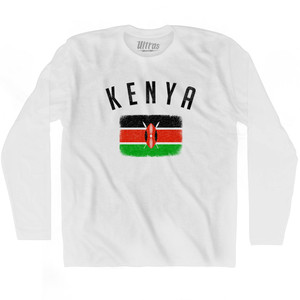 Kenya Country Flag Heritage Adult Cotton Long Sleeve T-shirt - White Kenya Country Flag Heritage Adult Cotton Long Sleeve T-shirt - White